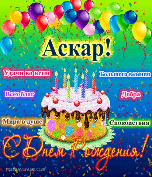 Открытка с днем рождения Аскар с поздравлением